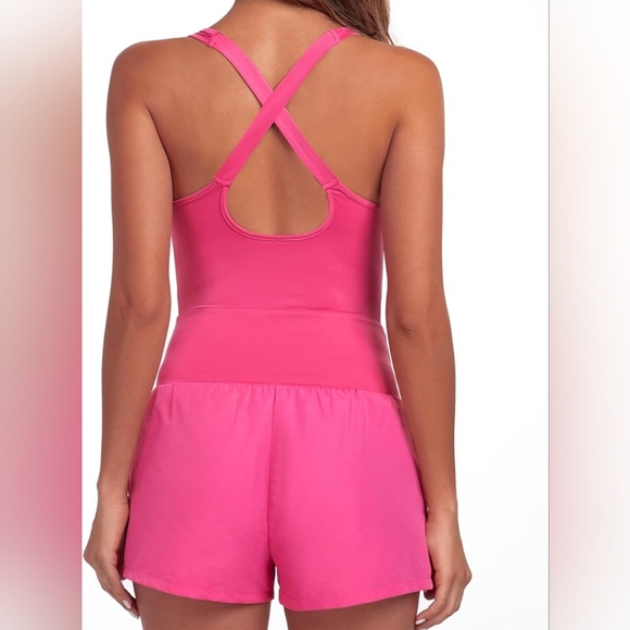 NEW Pink One Piece Racerback Workout Shorts Romper - Picture 5 of 5